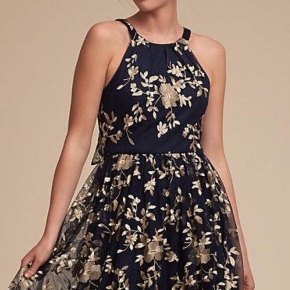 BHLDN tulle embroidered Antonia Dress navy blue - Picture 2 of 8